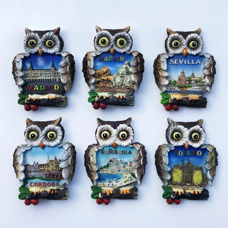 Nuovo Gufo Torre Dipinto A Mano, Siviglia, Madrid, Spagna Magneti Per Frigorifero 3D Souvenir Turistici Adesivi Magnetici Per Frigorifero