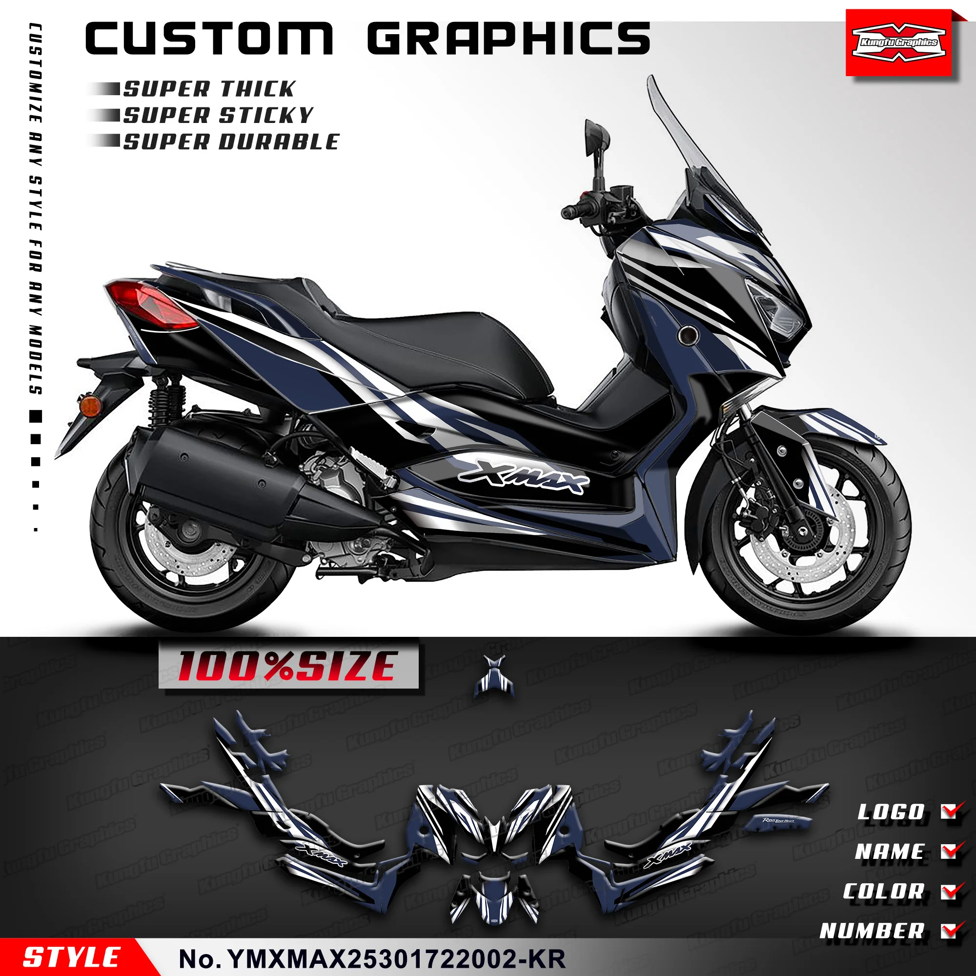 Kungfu Graphics Sports Scooter Sticker Vinyl Wrap Kit Per Yamaha Xmax 250 300 2017 2018 2019 2020 2021 2022