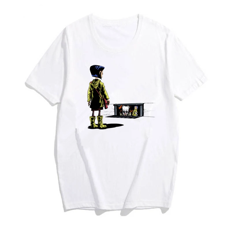 Coraline T-Shirt Film Horror It The Joker Con Coraline Doll Graphic Tee Coraline Jonse Shirt Cool Gothic Tees