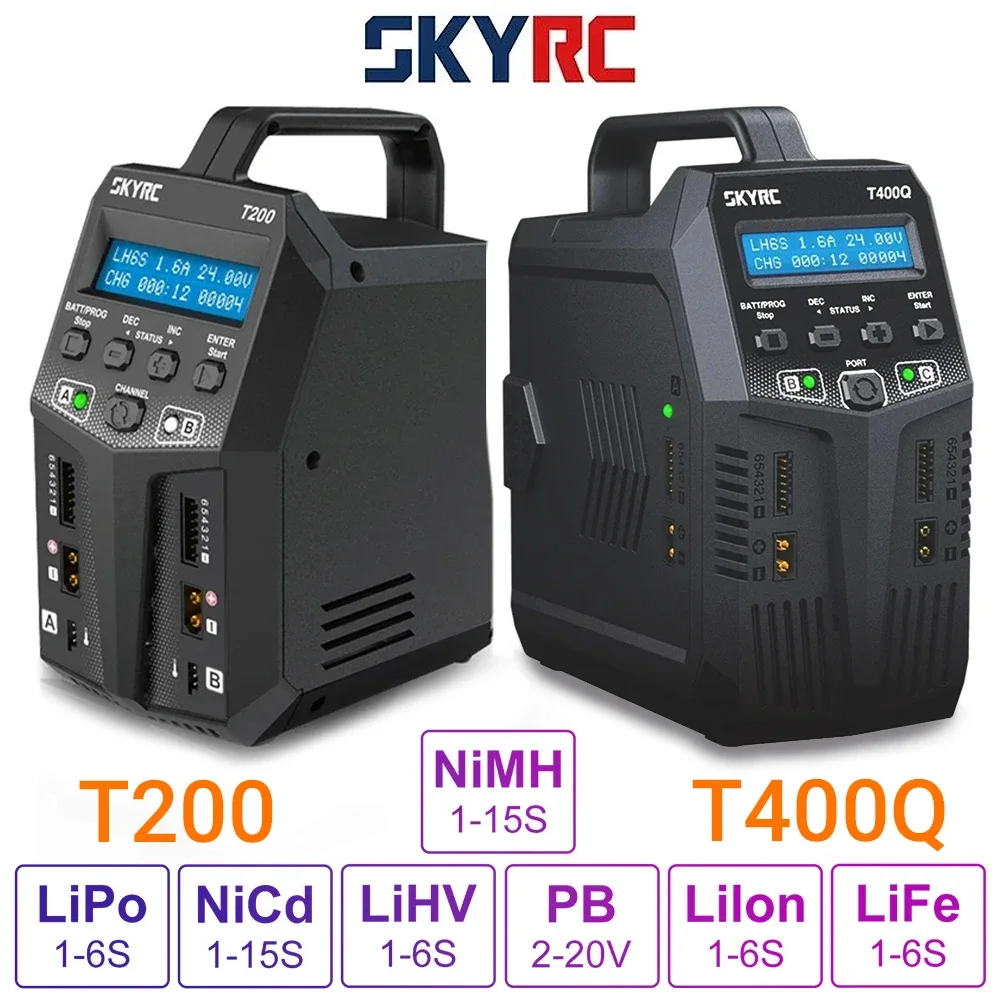 Skyrc T200 T400 T100 Ac/Dc Lipo Battery Dual Balance Charger Scaricatore Per Traxass Airsoft Drone Rc Caricabatteria Carica Rapida