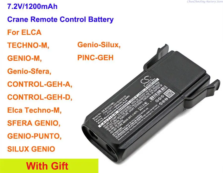 Cameron Sino 1200Mah Batteria Pinc-Geh Per Elca Control-Geh-A, Geh-D, Techno-M, Genio-M, Genio-Punto, Sfera, Genio-Simux, Pinc-Geh