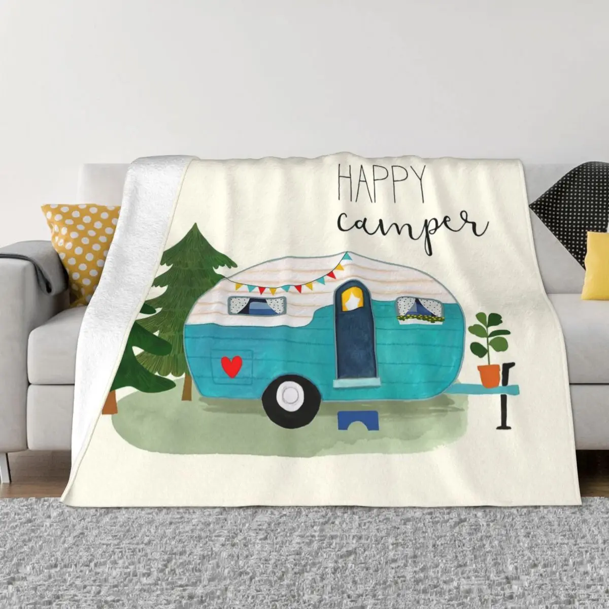 Happy Adventure Camping Coperta Di Lana Camp Caravan Coperta Da Tiro Creativa Per La Casa 200X150Cm