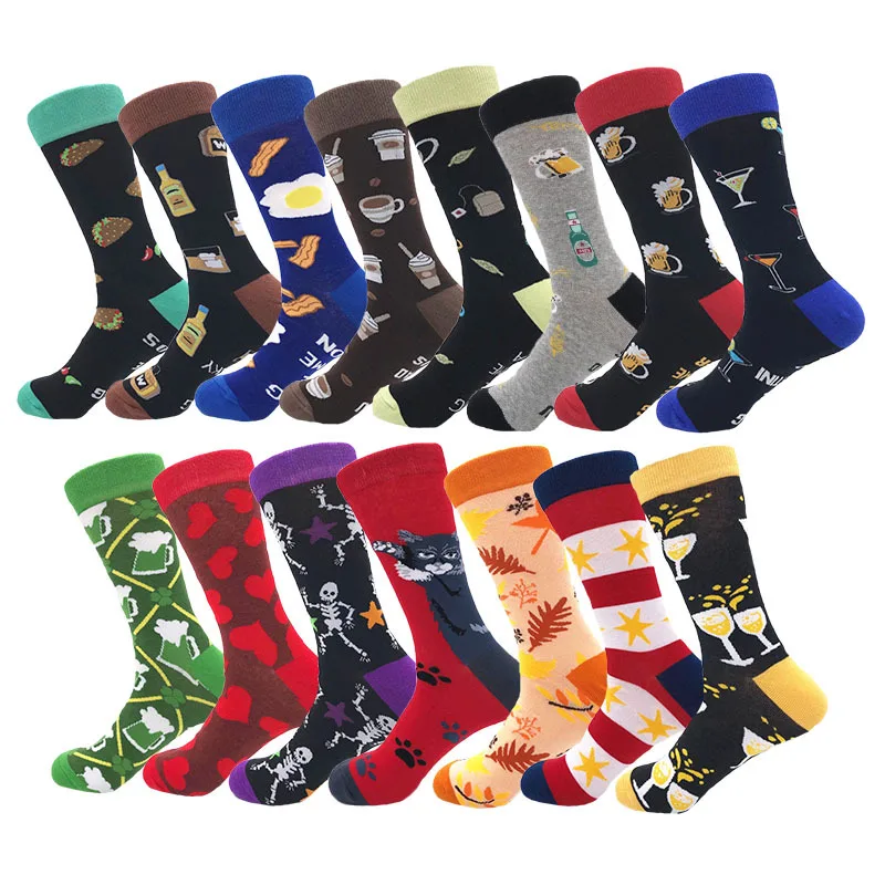 Nuovi Calzini Da Uomo In Cotone Hiphop Harajuku Happy Funny Poop Pills Alien Comb Dress Socks For Male Wedding Christmas Gift