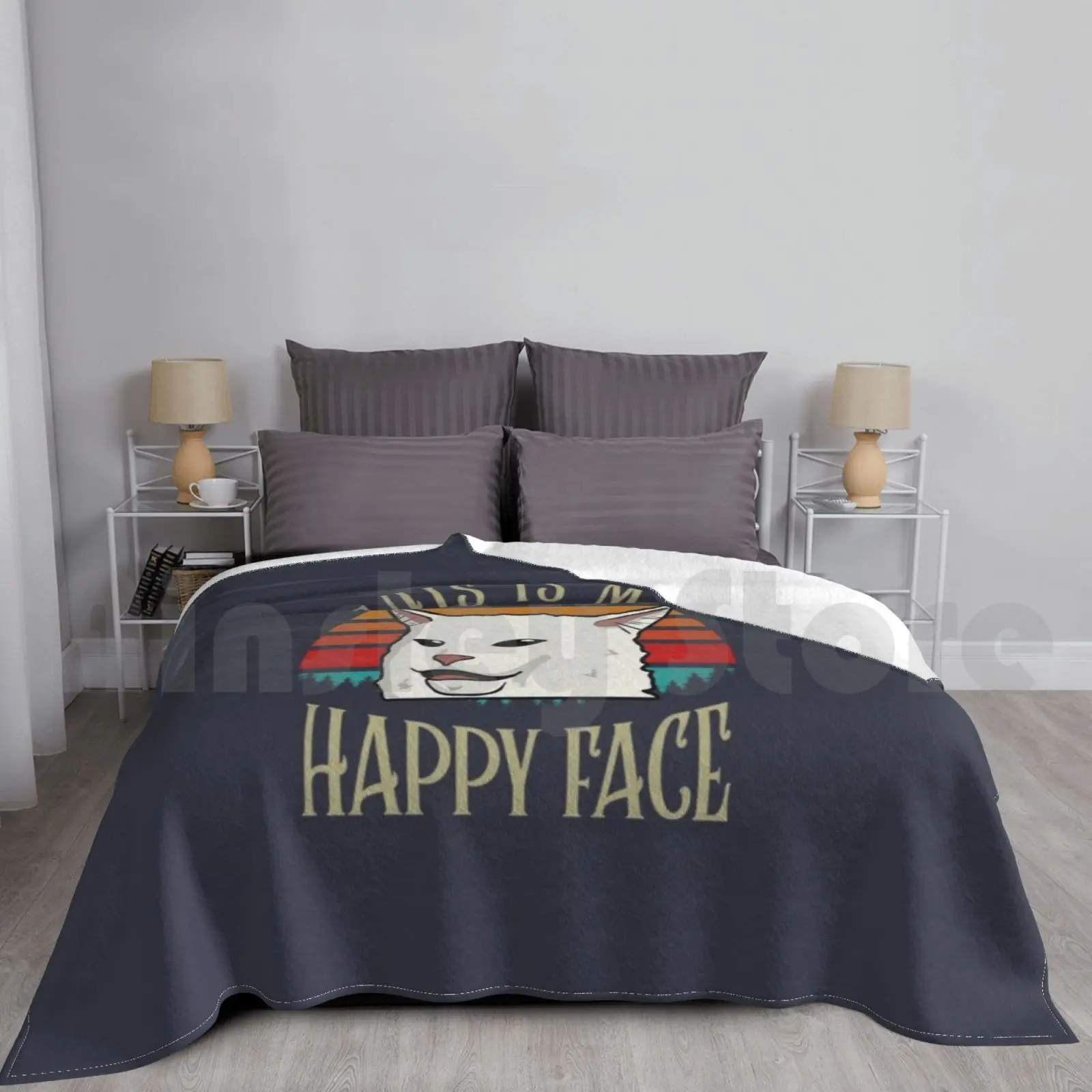 This Is My Happy Face Smudge The Cat Coperta Per Divano Letto Travel Smudge The Cat Meme Smudge Cat Meme Funny