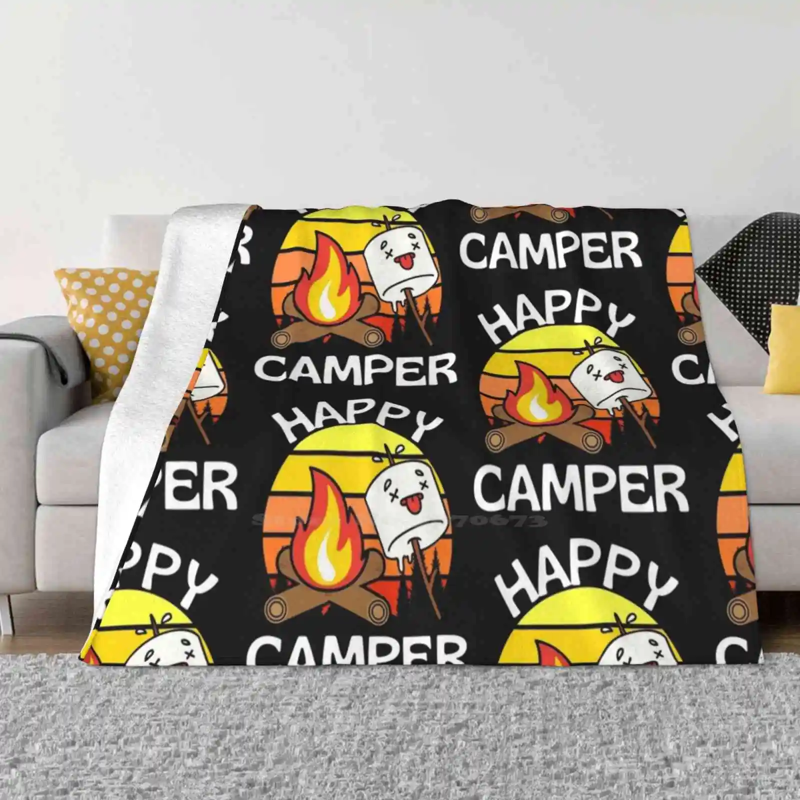Divertente Campeggio Arrosto Marshmallow Carino Retrò Stile Di Tendenza Vintage Divertente Moda Morbida Coperta Felice Marshmallow Falò