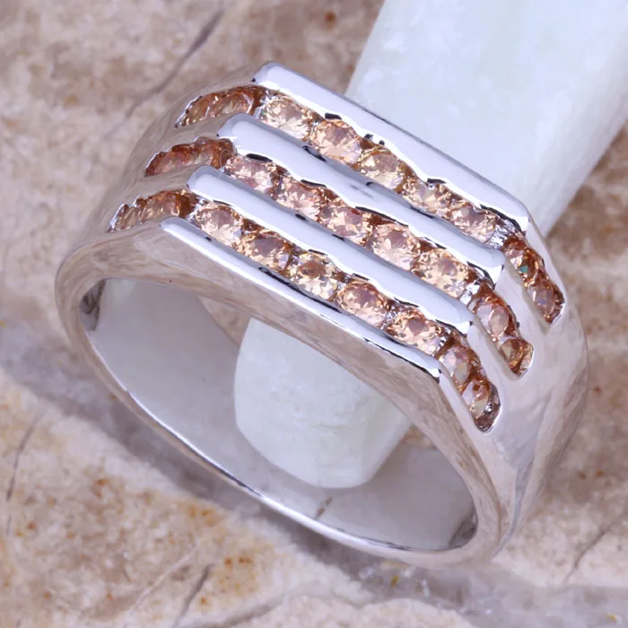 Meraviglioso Champagne Morganite Argento Placcato Formato Dell'Anello 6 / 7 / 8 E198