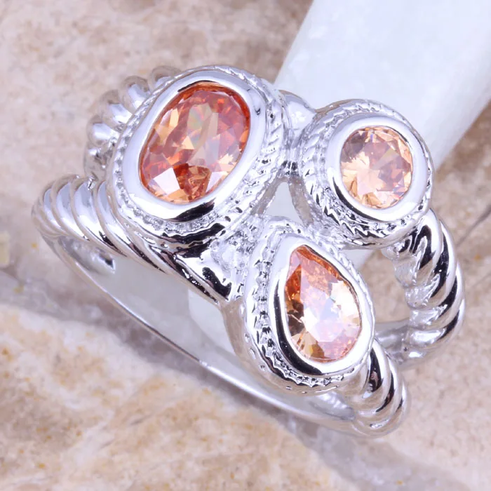 Meraviglioso Champagne Morganite Argento Placcato Formato Dell'Anello Delle Donne 6 / 7 / 8 / 9 R1365