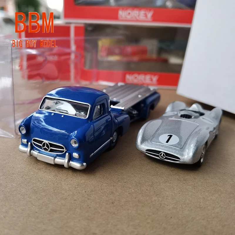 Diecast 1/64 Scale Benz W196 Blue Wonder Simulation Lega Transporter Model Engineer Trailer Static Display Collection Model