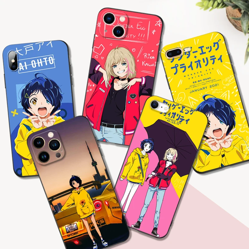 Custodia In Tpu Nero Per Iphone 5 5S Se 2020 6 6S 7 8 Plus X 10 Xr Xs 11 12 13 Mini Pro Max Cover Posteriore Rika Wonder Egg Kawai