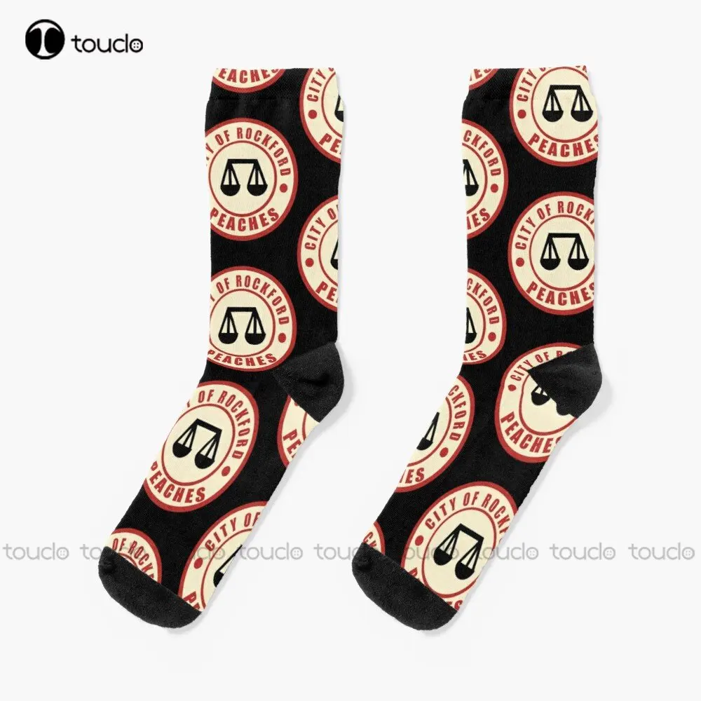 City Of Rockford Peaches Distressed A League Of Own Socks Calzini Morbidi Regalo Di Capodanno Di Natale Regalo Personalizzato Streetwear Divertente
