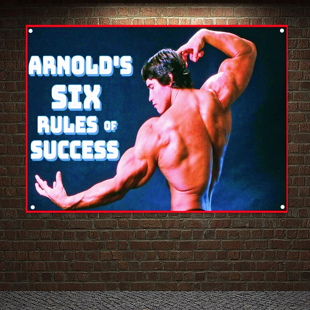 Arnold'S Six Rules Of Success Man Muscle Body Arazzo Gym Decor Boxing Poster Wall Art Canvas Painting Workout Banner Flags