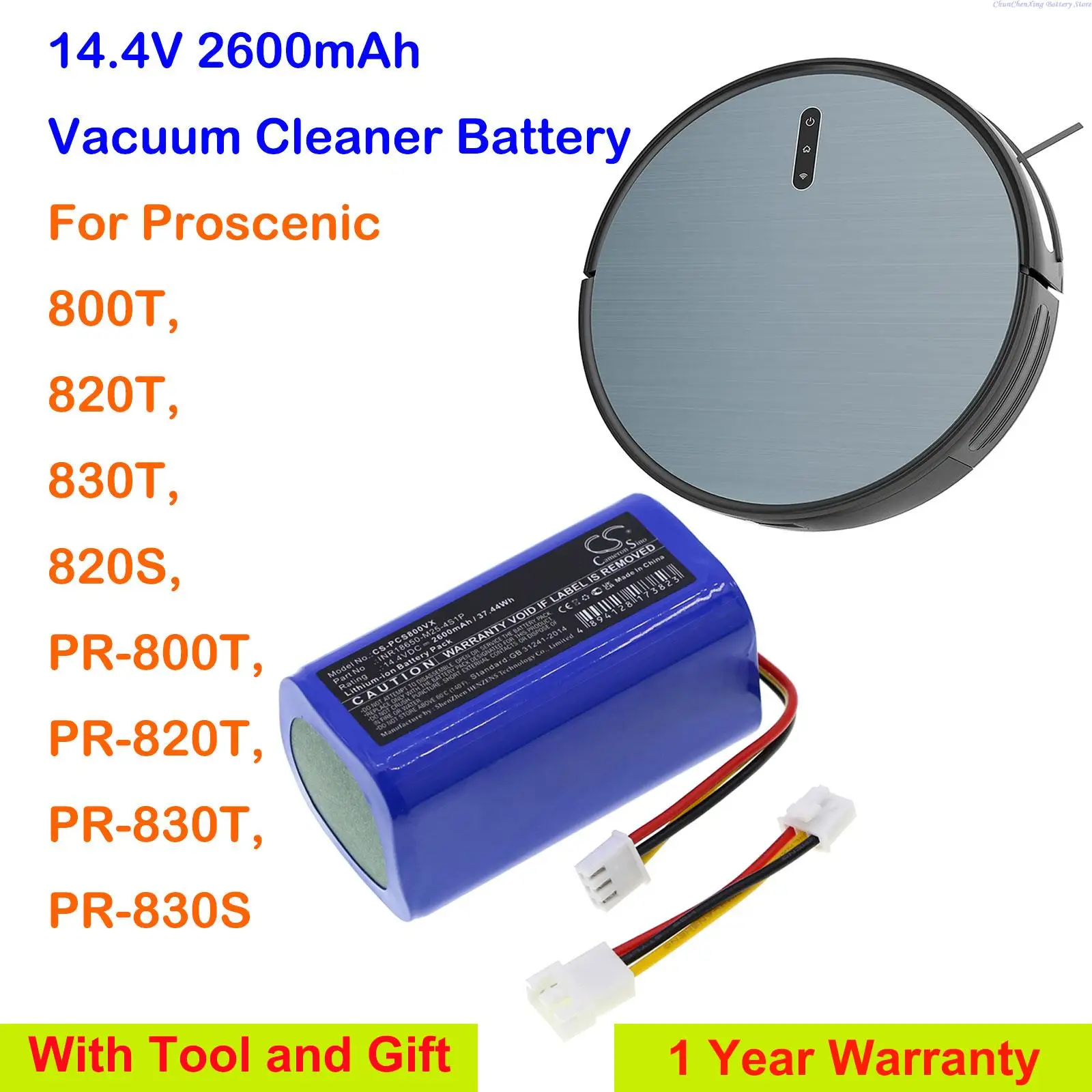 Cameron Sino 2600Mah Batteria Di Ricambio Per Aspirapolvere Per Proscenic Pr-800T, Pr-820T, Pr-830T, Pr-830S + Strumento E Regali