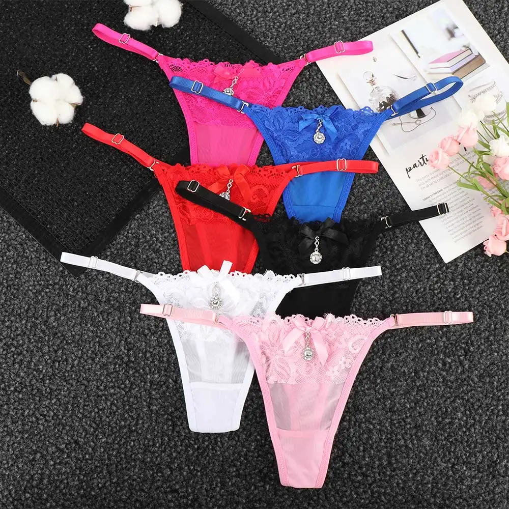 Mutandine Di Pizzo Da Donna Perizoma Ciondolo Di Perle Ricamo Di Pizzo Perizoma Slip T-Back Intimo Mutandine Da Donna Regolabili Lingerie Sexy