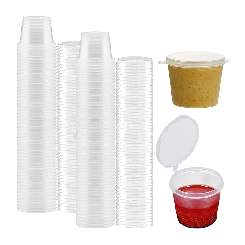 100 X 1Oz Round Food Container Pots With Lids,Hinged Sauce Pots Reusable Jelly Shot Cups Small Deli Pot Restaurants