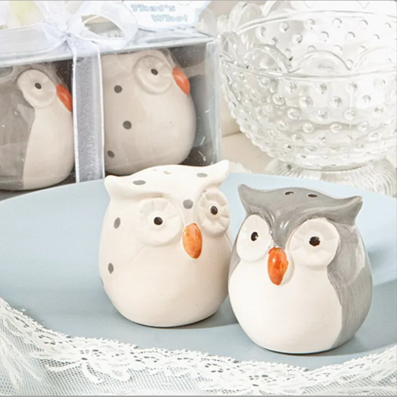 1 Set X Agitatori Di Sale E Pepe Gufo In Ceramica In Confezione Regalo Buono Per Bomboniere Baby Shower Matrimonio Compleanno Anniversario Souvenir