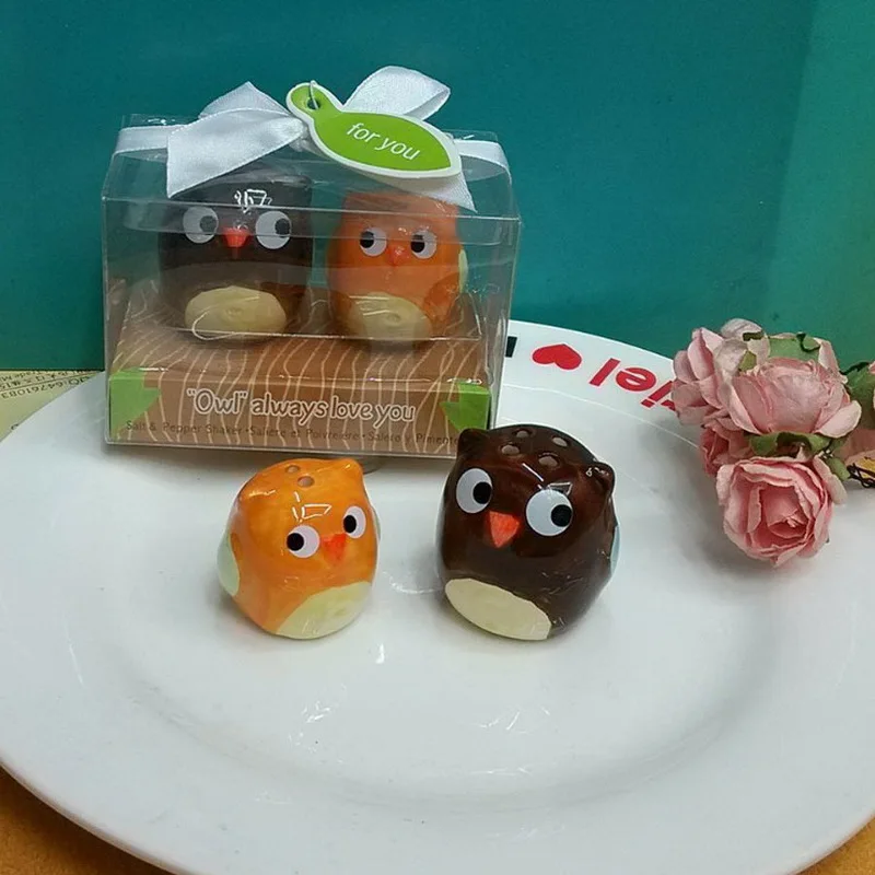 1 Set X Colore Gufo Design Agitatori Di Sale E Pepe In Ceramica Perfetti Per Bomboniere Baby Shower