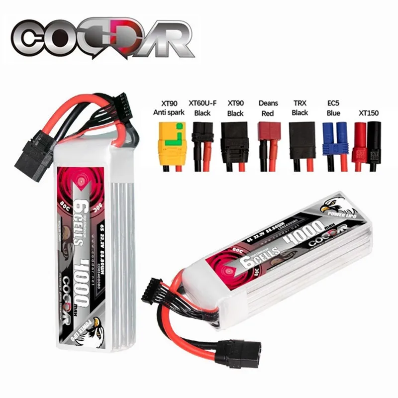 Coddar 6S 80C 22.2V 4000Mah Lipo Battery For Rc Helicopter Quadcopter Fpv Racing Drone Car Part  Rechargeable T Ec5 Xt150 Plug