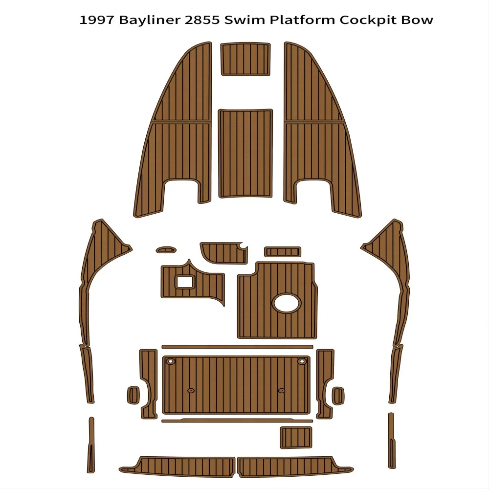 1997 Bayliner 2855 Swim Platform Cockpit Bow Boat Tappetino In Teak In Schiuma Eva