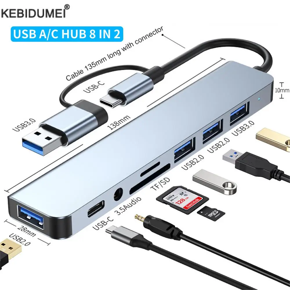 Usb A Type C Hub Concentrator Docking Station Multi Adapter Sd Tf Card Reader Audio Multi-Hub Dock Splitter Per Macbook Air Pc
