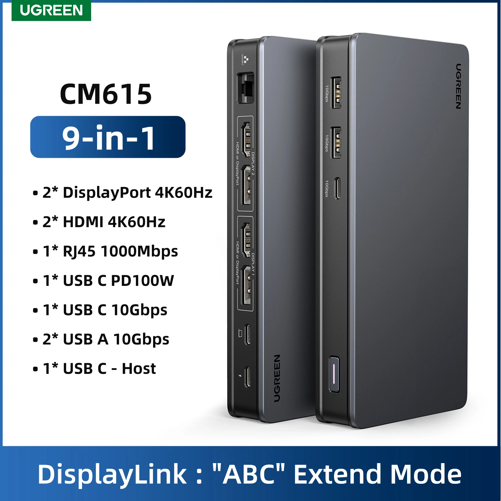 Docking Station Ugreen Hub 9-In-1 Da Usb C A 4 K60Hz Hdmi Displayport Triplo Display Rj45 Pd100W Dock Per Mac Os 10Gbps Usb 3.1 Hub