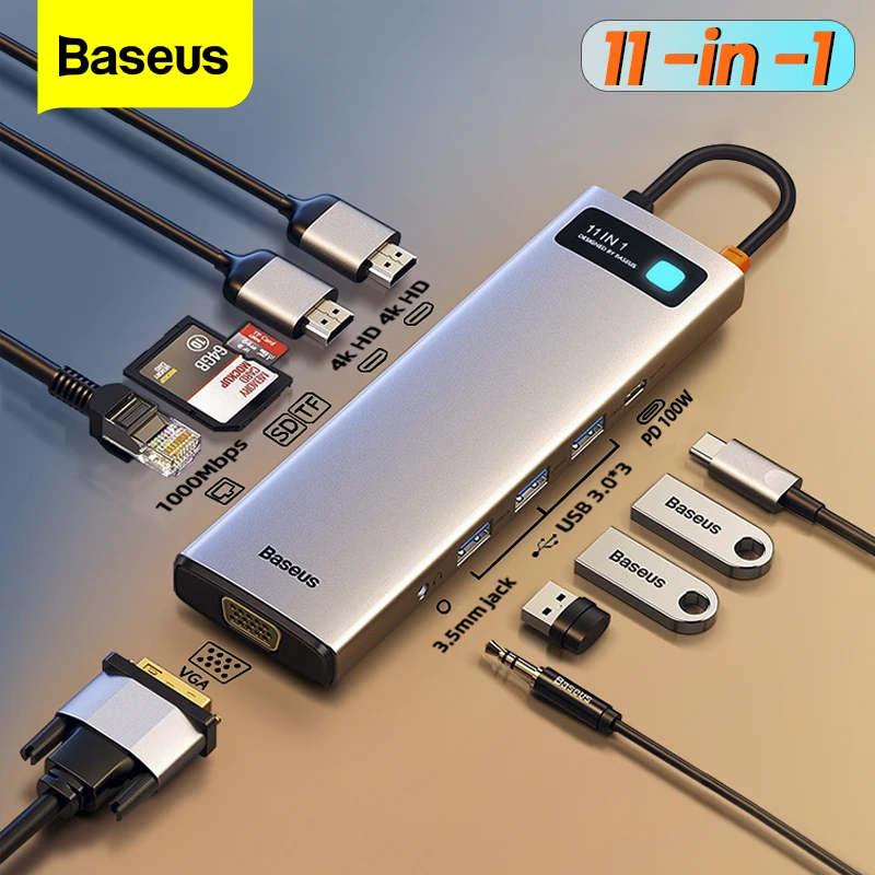 Baseus Usb C Hub Multi Hub Ethernet Network Pd 100W Tipo C Docking Station Splitter Adattatore Usb 3.0 Compatibile Con Hdmi Per Macbook