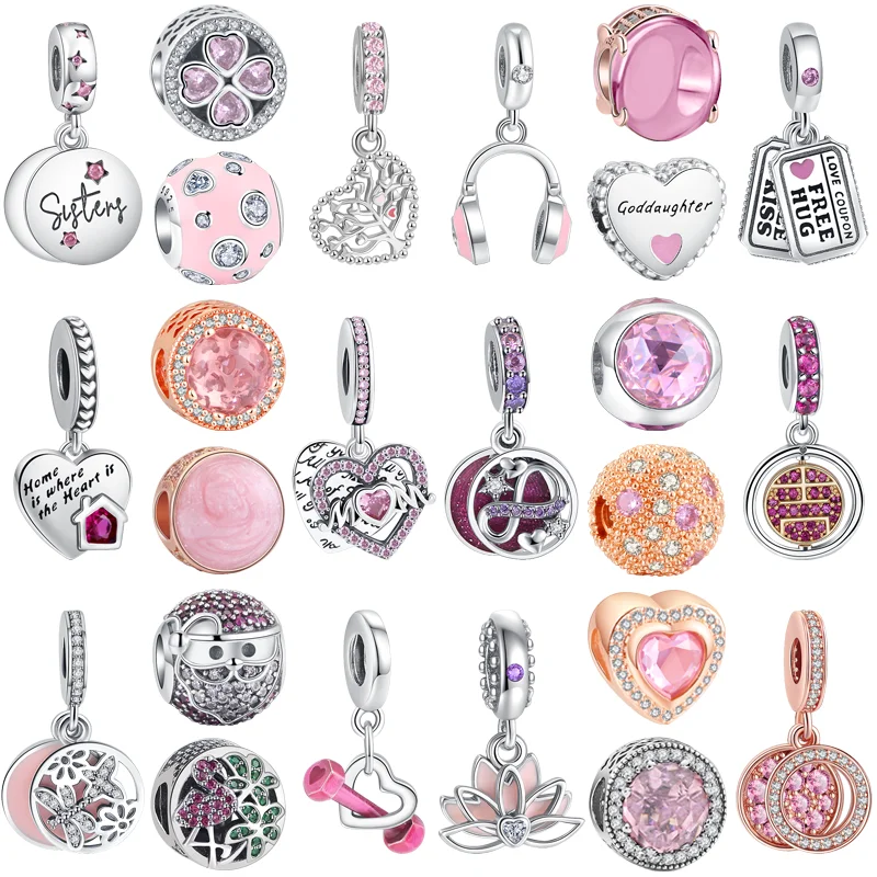 100% 925 Sterling Silver Lotus Dragonfly Flamingo Lucky Four Leaf Grass Charms Beads Fit Original Pandora Bracciali Regalo Di Gioielli