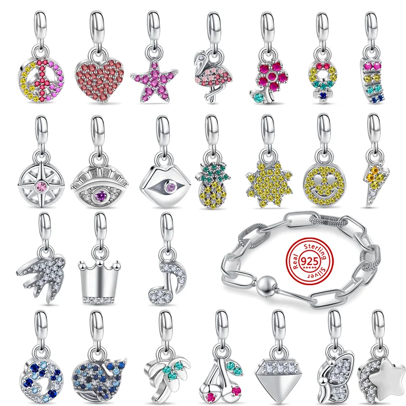 Hot 925 Sterling Silver My Love Starfish Flamingo Flowers Mini Ciondolo Charm Beads Fit Original Pandora Me Bracciale Gioielli Fai Da Te