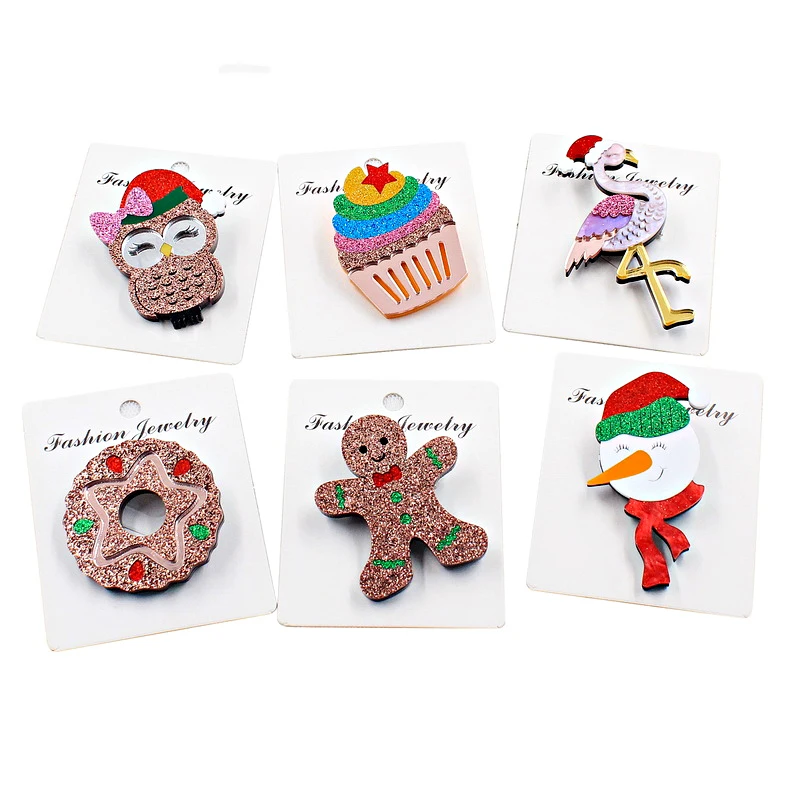 1 Pz Ciambella Spilla Spilla Di Sicurezza Spilla Di Natale Glitter Galaxy Breadman Gufo Pupazzo Di Neve Fenicottero Spilla In Acrilico