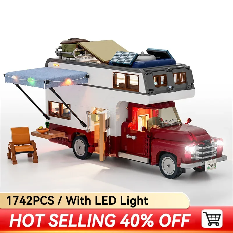 Funwhole F9007 1742Pcs Rv Camper Veicolo Camion Camper Veicolo Ricreativo Con Led Building Block Set Per Adulti Giocattoli Regalo