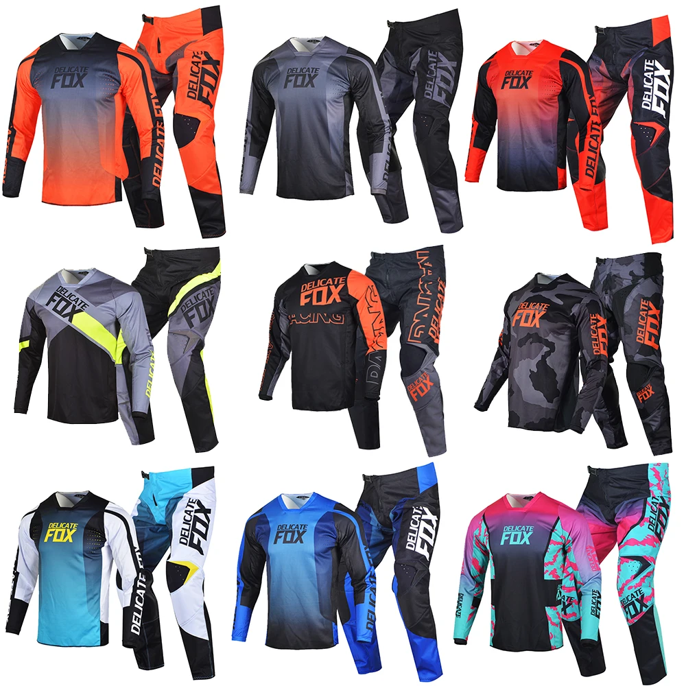 Delicato Fox Motocross Gear Set 180 360 Jersey Pants Mx Combo Moto Cross Offroad Outfit Uomo Mountain Bike Suit Per Adulto