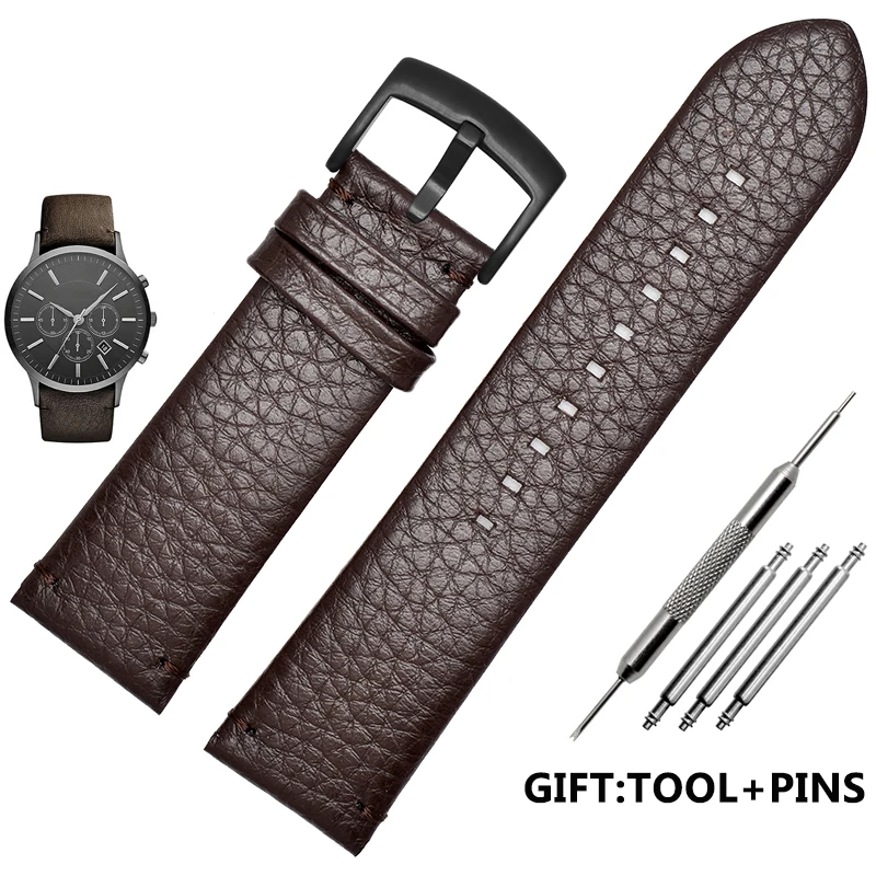 Cinturini Per Cinturino Ar2460/2461/2462/0263 Cinturino Originale In Vera Pelle Di Qualità 1:1 24Mm Cinturini Da Uomo Nero Marrone Scuro
