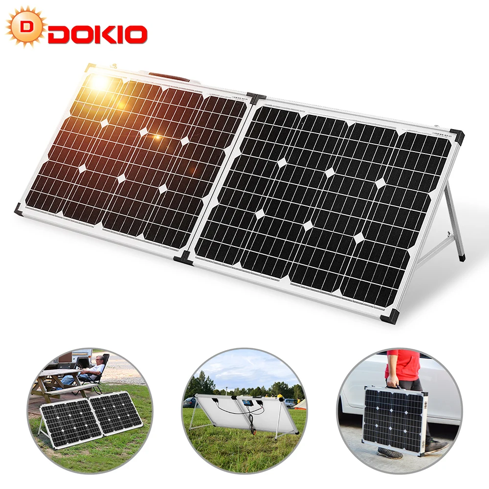 Dokio Pannello Solare Pieghevole 100W (2Pcs X 50W)  12V Solar Charger 5V Usb Monocristalline Solar Panel Kit Complete 18V Celle Panelli Solari Per Cas