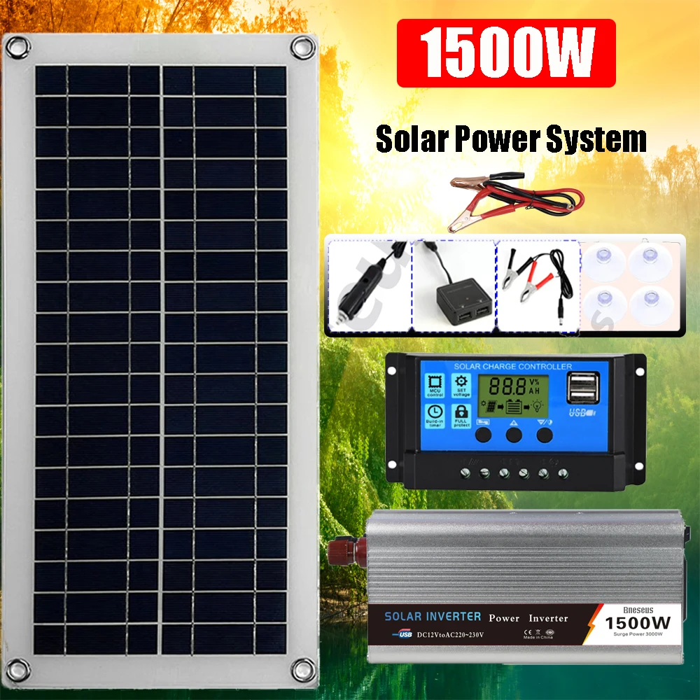 1500W Sistema Di Pannelli Solari 12V Batteria Solare 60A Controller Kit Pannello Solare Mobile Caravan Caravan Famiglia Campeggio Batteria All'Aperto