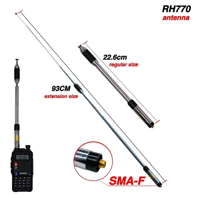 20W Rh-770 Antenna Telescopica Sma-Femmina Dual Band 144/430Mhz Ad Alto Guadagno Rh-770 Per Baofeng Uv-5R Uv-82 Bf-888S Uv-9R Plus Radio