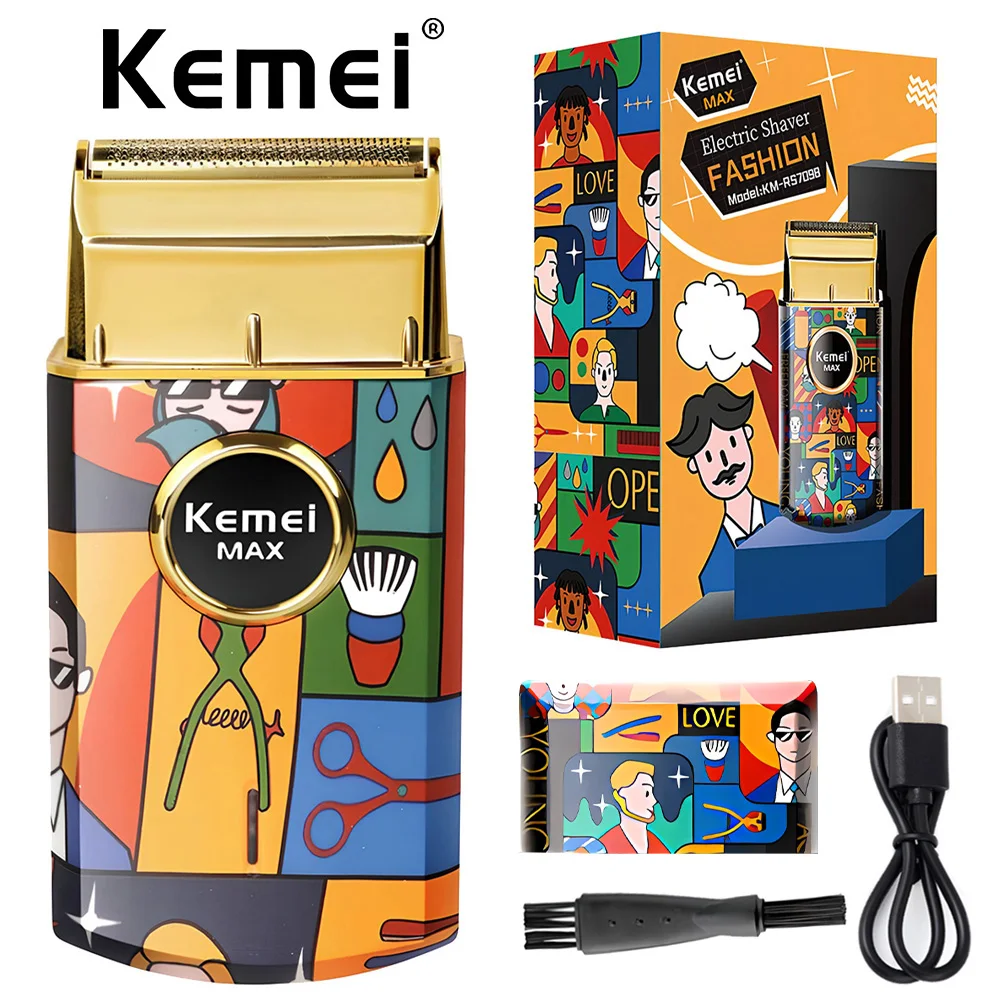 Kemei Km-Rs7098 Cordless Single Foil Shaver Stylecraft Graffiti Professional Lithium Ion Razor Electric Barber Finishing Tool