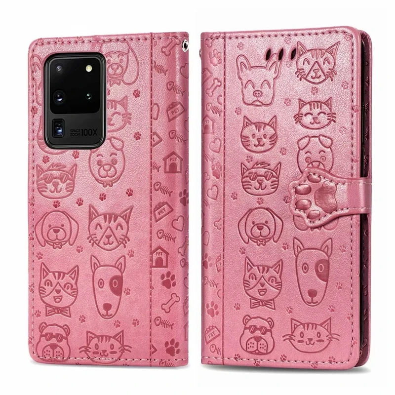 10Pcs Pu Leather Wallet Flip Phone Cover Cartoon Dog Cat Patten Tpu Case Per Samsung Galaxy S24 S23 S22 S21Plus Ultra Note 10 9
