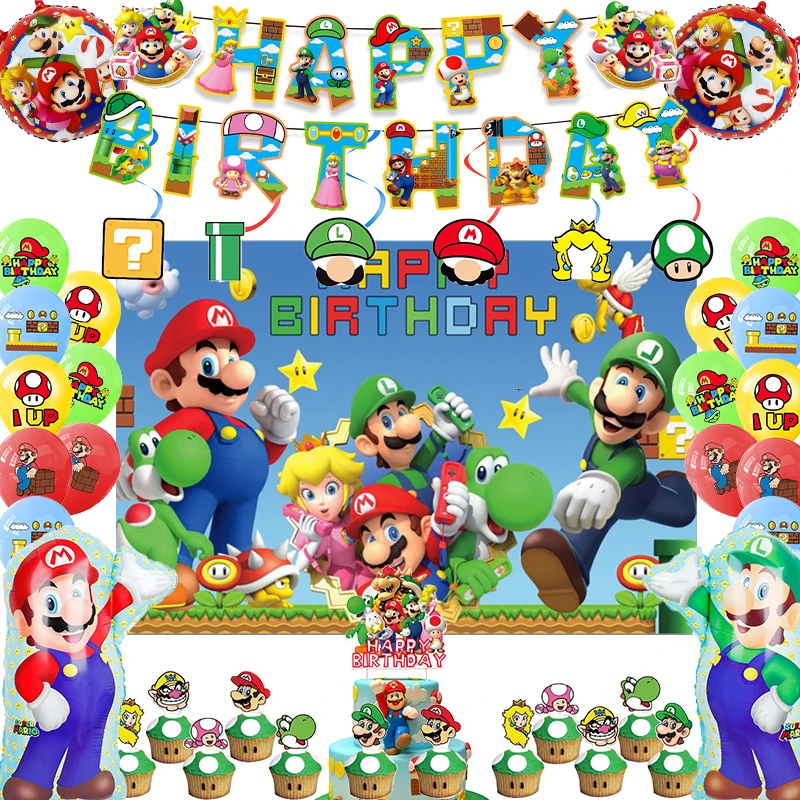 Takara Game Super Mario Birthday Party Decoration Mario Balloon Banner Sfondo Super Brother Party Supplies Baby Shower