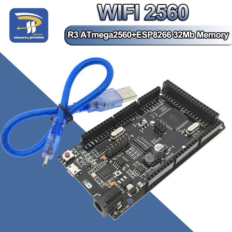 Mega2560 + Wifi R3 Atmega2560 + Esp8266 32Mb Di Memoria Usb-Ttl Ch340G. Compatibile Con Arduino Mega Nodemcu