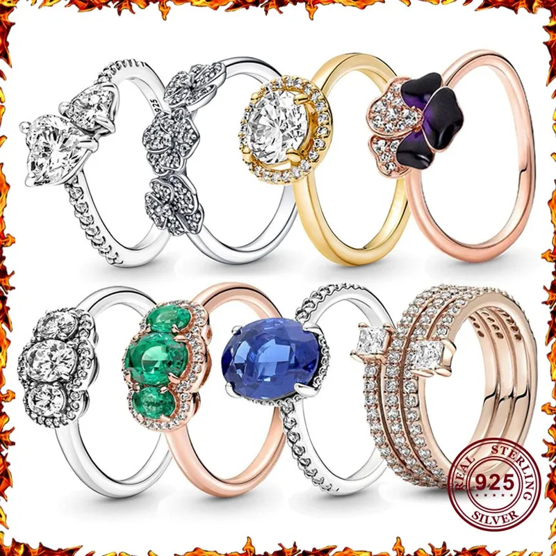 New Hot 925 Silver Exquisite Shining Tritone Viola Women'S Three Stone Sign Spirale Ring Wedding Gioielli Di Fascino Fai Da Te Di Alta Qualità