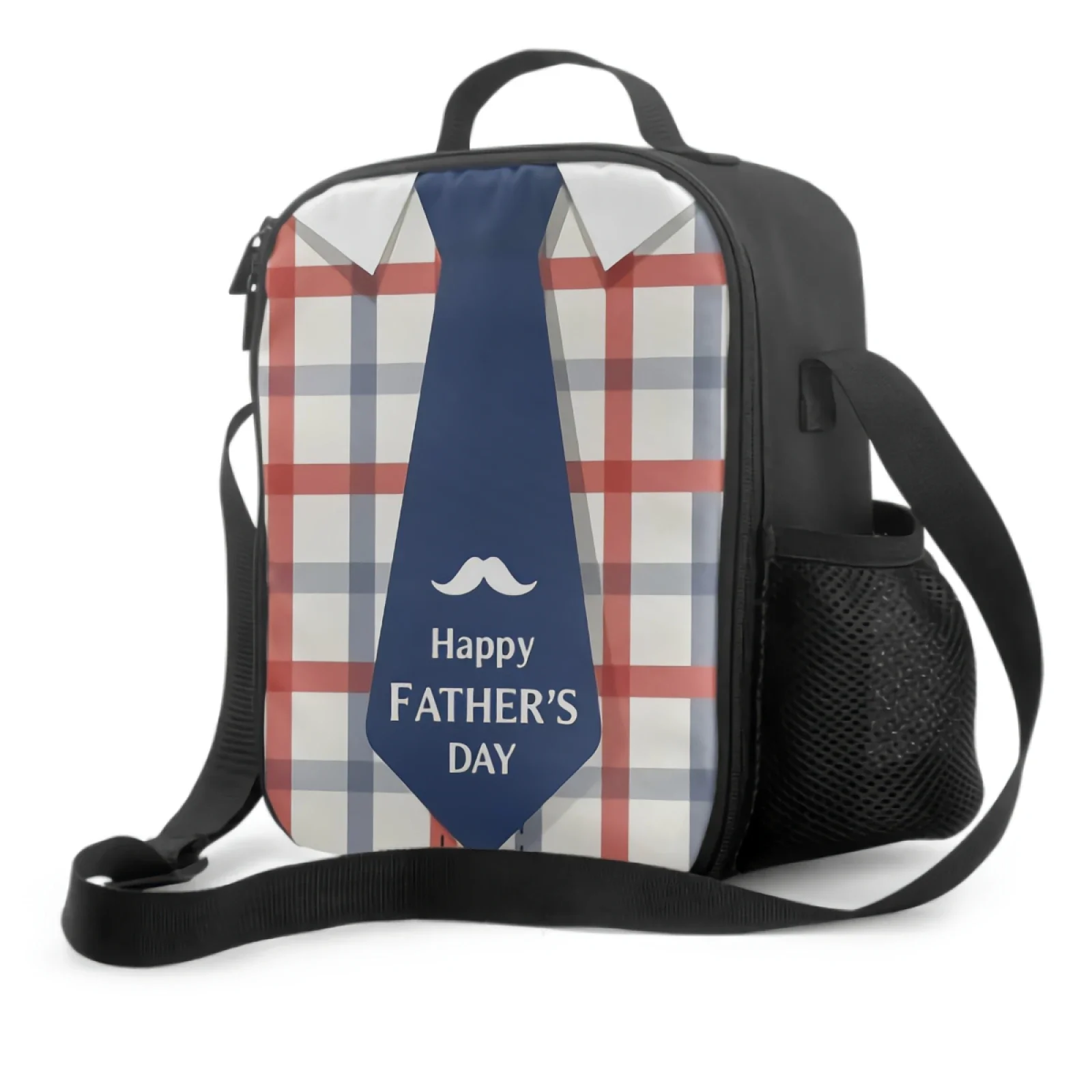 Happy Father'S Day Lunch Box Borsa Termica Per Pasti Cute Daddy Camicia Di Flanella Con Cravatta Blu Lunch Bag Contenitore Per Alimenti Per Lavori Di 