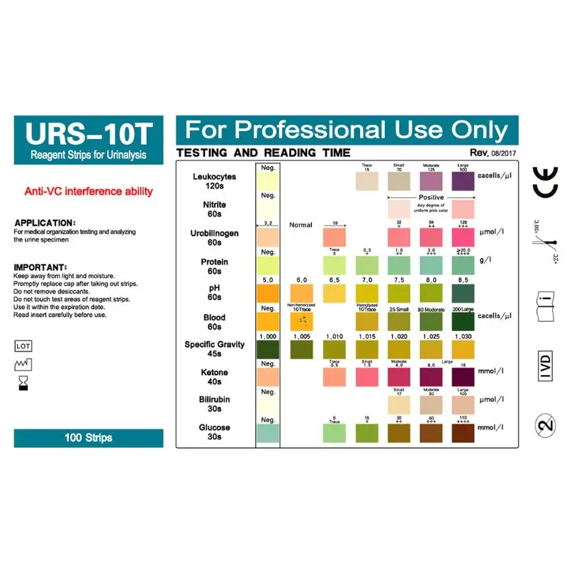 Strisce Reattive Complete 10-In-1 Per Analisi Delle Urine Kit Per Test Dip-Stick Per Analisi Delle Urine 100Ct Batteri Nitrito Urobilinogeno Protein P