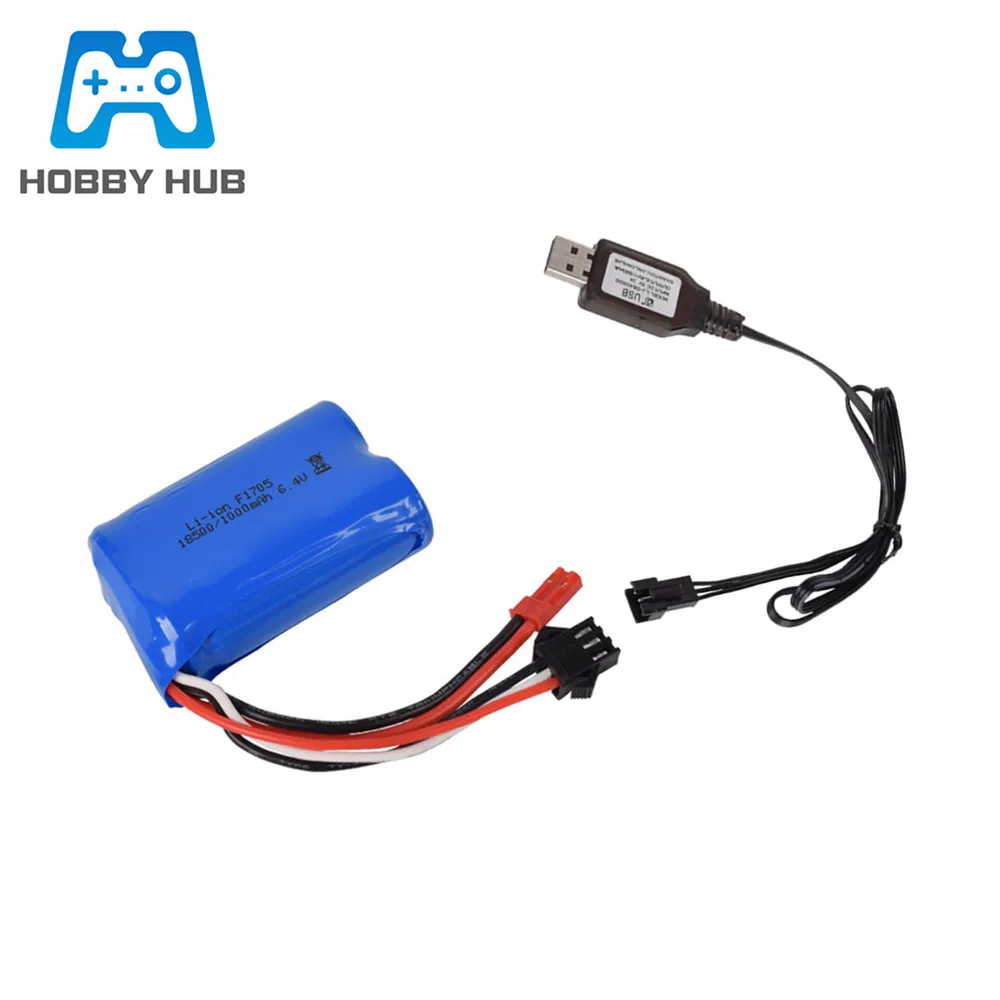6.4V 1000Mah Li-Ion Batteria + Caricabatteria Per Wltoys A303 A313 A323 A333 1/12 Rc Auto Barca Turcks 6.4V Batteria Jst-2P
