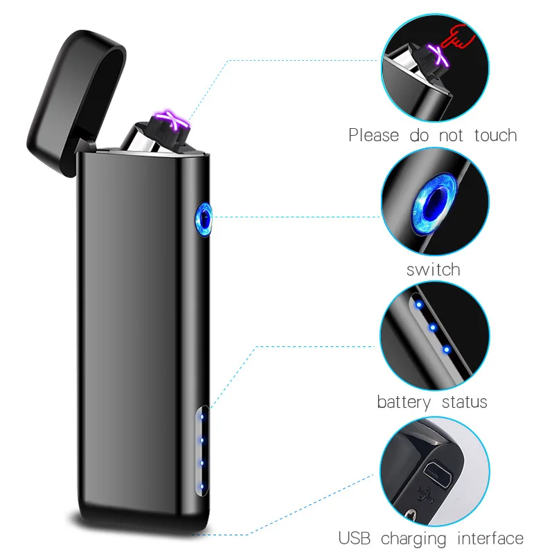 Mini Cross Dual Arc Usb Lighter Touch Sensing Portatile Outdoor Antivento Plasma Pulse Accendino In Metallo Senza Fiamma Regalo Da Donna Da Uomo