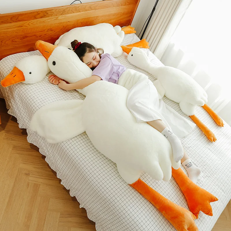 90-190Cm Lovely Big White Goose Throw Pillow Peluche Big Goose Doll Doll Doll Sleep On Bed Regalo Di Compleanno Ragazza