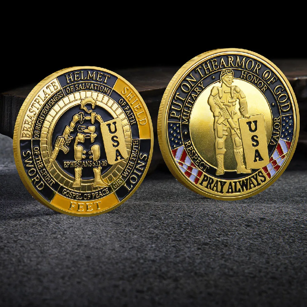 Usa Armor Of God Challenge Coin 1Oz Military Honor Souvenir Con Casco Shield Design-Commemorativo Da Collezione