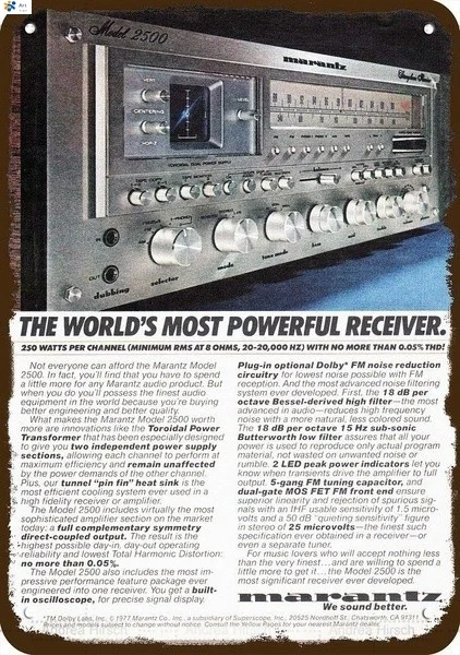 Novità Sign1977 Marantz 2500 Ricevitore Stereo Vintage Look Replica Segno In Metallo Più Potente