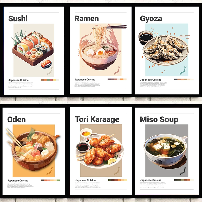 Yakitori Matcha Oden Dorayaki Karage Miso Soup Vintage Japanese Food Poster Canvas Printing Wall Art Picture For Room Home Decor