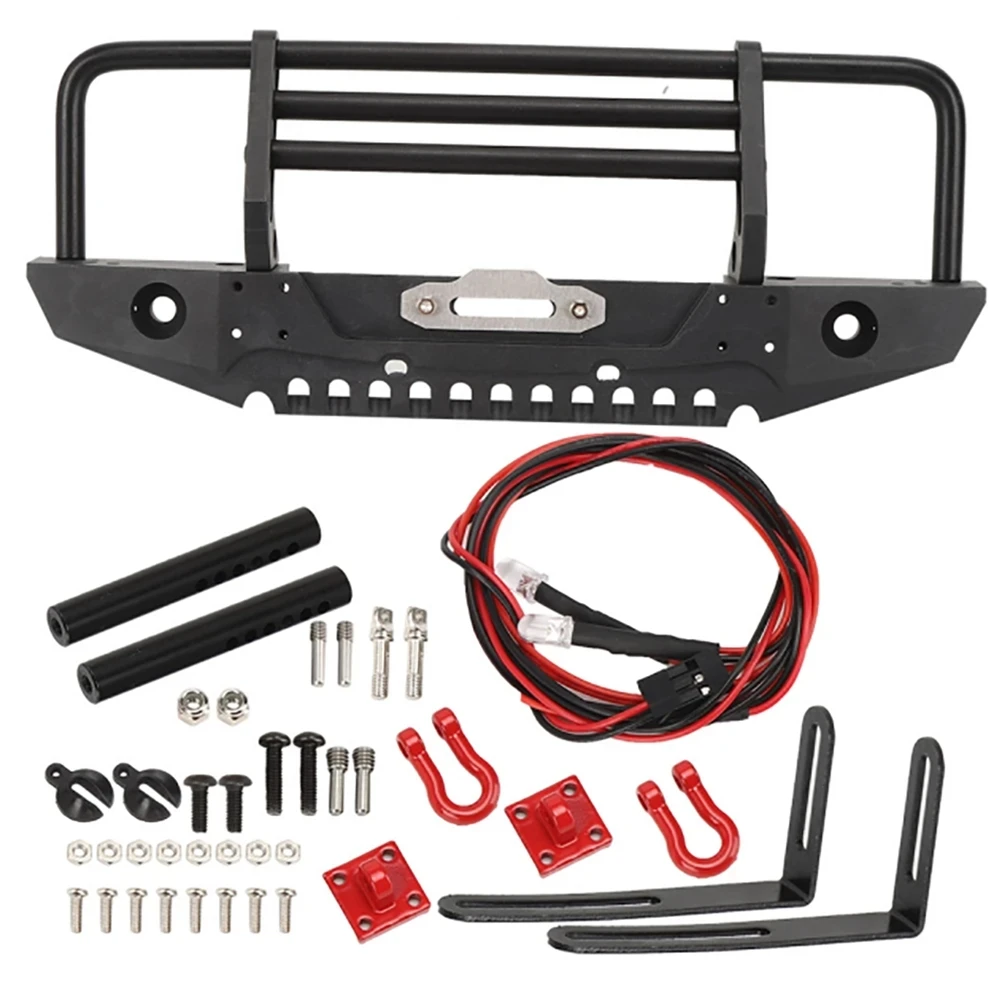 Paraurti Anteriore Regolabile In Metallo 2 Luci A Led Per 1/10 Rc Crawler Traxxas Trx4 Defender Axial Scx10 Scx10 Ii 90046