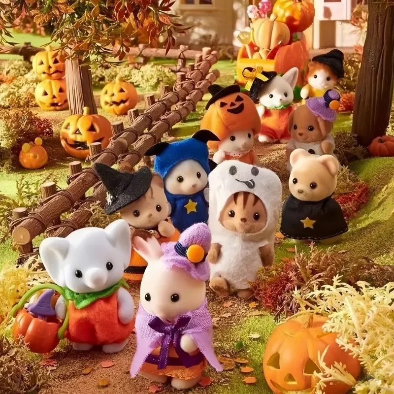 Sylvanian Family Anime Figures Halloween Party Set Box Gatto Persiano Action Figure Cute Halloween Decoration Gift Birthday Toys
