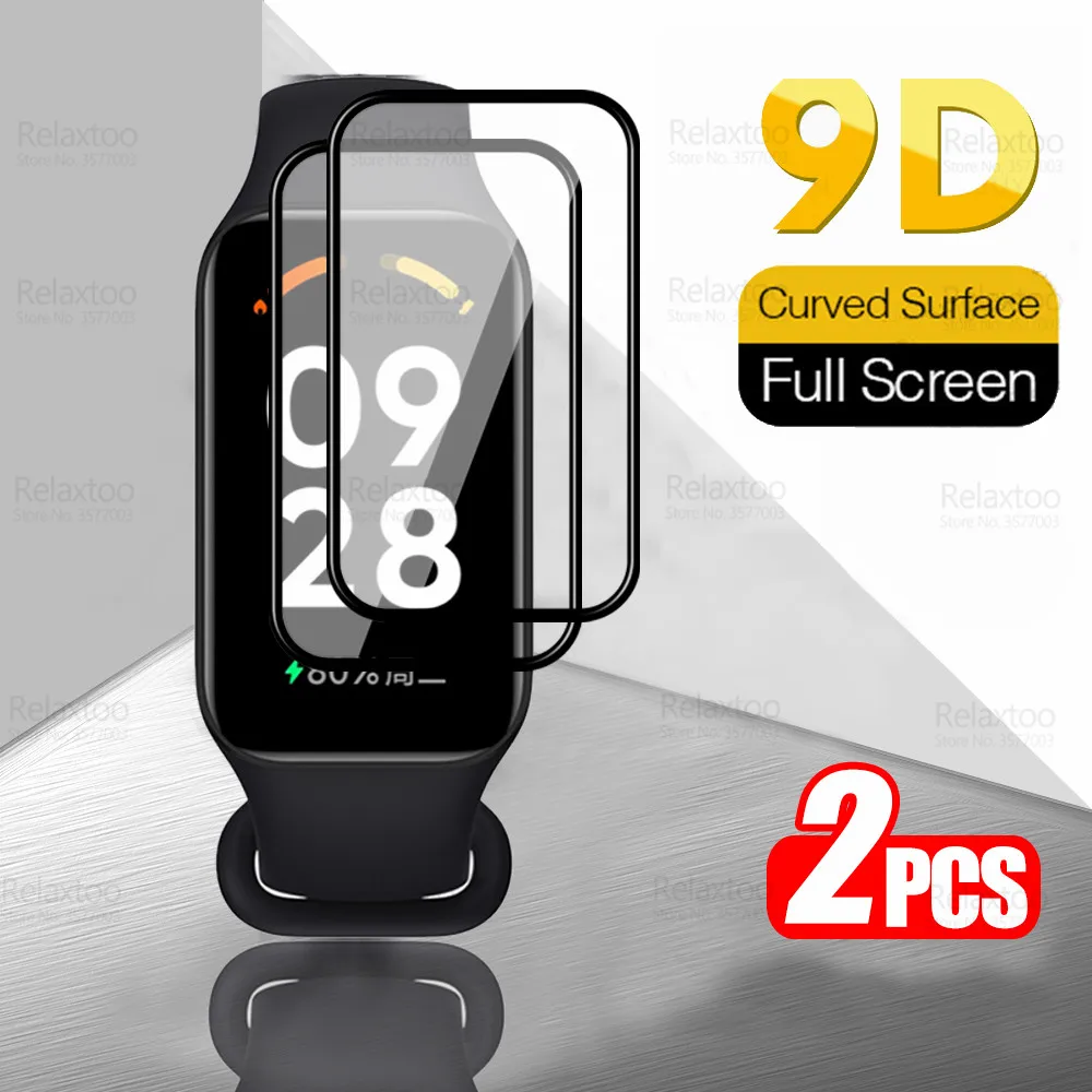 Per Redmi Band 2 Glass 2Pcs Full Curved Cover Soft Tempered Glass Radmi Readmi Band2 Redmiband2 Screen Protector Smartwatch Film